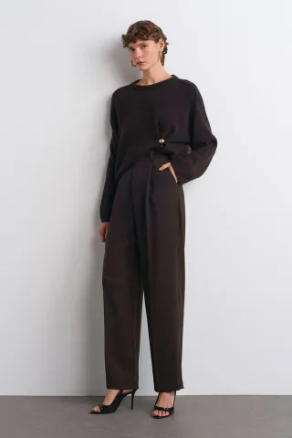 Hochtaillierte weite Crepe-Hose