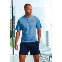 AUTHENTIC LE JOGGER Pyjama kurzer Schlafanzug für Herren (2 tlg., 1 Stück) mit Knopfleiste, meliertes Oberteil