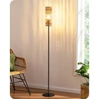 EDISHINE Stehlampe Wohnzimmer, LED wechselbar, warmweiß, Boho Stehlampe mit Lampenschirm aus gewebtem Seil