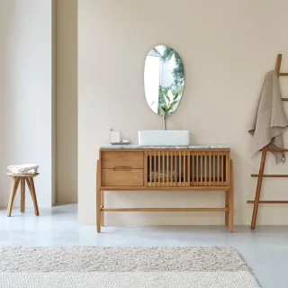 Badezimmermöbel Isaure aus massivem Teakholz und Premium-Terrazzo 125 cm