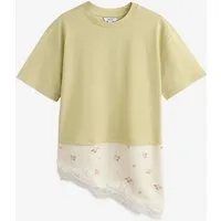 Next T-Shirt Kurzärmeliges T-Shirt maus Satin mit Spitzenbesatz (1-tlg)