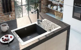 Neuesbad 8mm Glas-Granit-Spüle, 1 Schüssel mit Abtropffläche - Diamantkante SPCP-AA1C