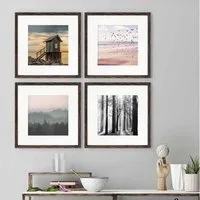 PHOTOLINI Bilderrahmen Sets quadratisch 30x30 cm aus MDF Holz mit Acrylglas & Zubehör, für 4 Bilder (4er Set), 4er Set Eiche Dunkel mit Passepartouts für Bilder in 20x20 cm
