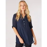 Apricot Klassische Bluse Top in Shimmeroptik mit Zierknöpfen