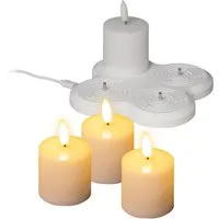 Spetebo LED Dekolicht LED Kerze warm weiß aufladbar mit Ladestation 4er Set, An / Aus, LED fest integriert, warm weiß, Künstliche kleine Stumpenkerze mit Flackereffekt Akku betrieben