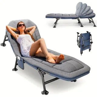 Xmund 195*62*30 Garden Sun bed Outdoor Camping Folding Loungers Fishing Bed Adjustable 5 Gears Reclining Chairs Single F