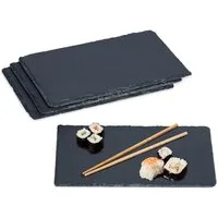 relaxdays Servierplatte Schieferplatte 26 x 16 cm im 4er Set, Schiefer