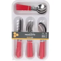 Koopman Besteck-Set Campingbesteck Reisebesteck Rot / Blau 16 Tlg. Set (16-tlg), Edelstahl, Rostfrei, Edelstahl, Rot, 16tlg, Besteckhalter
