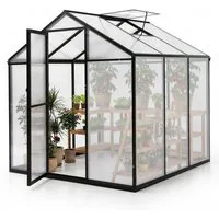 Sekey Gewächshaus Aluminium Treibhaus Garten Pflanzen Tomatenhaus wetterfest Schiebetür, 185x185x195cm, Hohlkammerplatten UV-stabilisiert Gartenhaus mit Griff