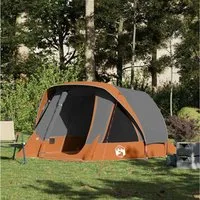 furnicato Faltzelt Campingzelt Kabine 298 x 158 x 132 cm Grau Orange, (1 tlg), Wetterfestes Familienzelt mit E-Anschluss und integrierten Netzwänden