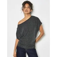 Apricot Paillettenshirt Glitzertop mit Asymmetrie