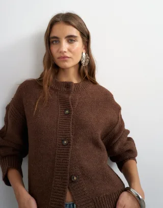 topshop - TSFLORA KNITTED BOXY RIB CARDIGAN KNT Pecan Brown - Gr. - M