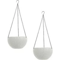 HTI-Living Blumenampel 2er Set Rattanoptik Weiß (Set, 2 St., 2 Blumenampeln), Blumentopf hängend Kunststoff