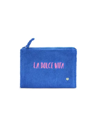 Frottee-Kosmetiktasche aus Baumwolle mit Schriftzug blau - Gr. - one size