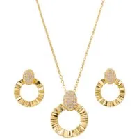 KARMA Schmuckset Damen Edelstahl Gold Ohrringe Halskette verstellbar in Schmuckbox (3-tlg., Damenhalskette Ohrschmuck vergoldet), Geschenk für Sie wasserfest hypoallergen rostfrei