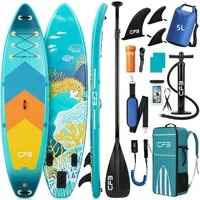 CFB SUP-Board Set 320/335 cm, extra breit, Komplettset, aufblasbares Stand Up Paddle Board, (mit Paddel, Pumpe, Rucksack, 5L Dry Bag und Schultergurt)