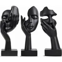 AIMAX Skulptur Statue Schwarze Heimdekoration Frau Gesicht Dekofigur, Set, 3 St., Kreative Frauen Gesicht Statue, für Wohnzimmer, Büro