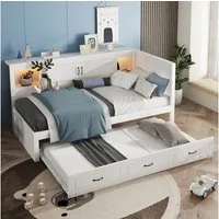 Flieks Daybett, LED Tagesbett Kinderbett 90x200cm, Ausziehbett 90x190cm, Ladenfunktion