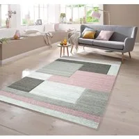 TeppichHome24 Teppich Designer Teppich mit Karo Muster Pastellfarben Rosa Creme Beige, rechteckig