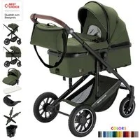 Daliya® Kombi-Kinderwagen FLEXI-PRO M 3in1 Kinderwagen & Buggy, Reisekinderwagen, XXL Set, (XXL-Set mit i-Size Babyschale, 13-tlg), Einhändig abnehmbare Wanne, i-Size Babyschale, Alu-Rahmen, Gummireifen