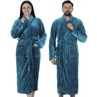 Gräfenstayn Unisex-Bademantel Damen Herren Kuschelfleece Bademantel Größe S-XXXL, warm & kuschelig, Waden bis Knöchellang, Fronttaschen, Gürtel, S-XXXL