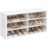 VASAGLE Schuhbank Sitzbank, Schuhregal, für Wohnzimmer, Flur, mit Stauraum, 6 Fächer, verstellbare Ablagen, weiß