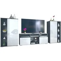 Vladon Wohnwand Davos, (Anbauwand, bestehend aus 2 Vitrinen und 1 TV-Board), Anthrazit matt/Weiß Hochglanz (329 x 134 x 35 cm)