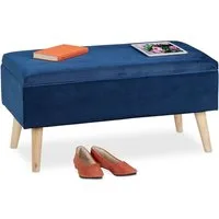 relaxdays Sitzbank Samt Sitzbank mit Stauraum (1-St), Dunkelblau