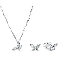 Pandora Kette mit Anhänger 21536, Schmuckset für Damen und Ohrringe Schmetterling Silber