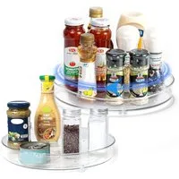 SURFOU Gewürzregal 2 Stk Kühlschrank Organizer, Schrank Organizer Lazy Susan 360° Drehbar, 360° drehbarer Kühlschrank-Organizer aus transparentem PET (27cm + 23cm) – Ideal für Gewürze, Lebensmittel & Kosmetik 2-tlg., rostfrei, langlebig und leicht zu