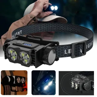 BIKIGHT TD-0193 USB Rechargeable Headlamp with Magnetic Handsfree Headlight 6-LED Bright Torch 1200mAh Battery Display &