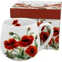 Duo-Gift Becher Fass Blumen Mug/ Barrel / Tee/KaffeeTasse / Tiere / Vogel Fassbecher, 1-tlg., Porzellan : Sommer KLASSISCHE MOHNBLUMENKollektion, mit Geschenkbox / Ideal als Geschenk
