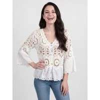 PEKIVESSA Cardigan Häkeljacke mit Volants mit Volantsaum aus Baumwolle