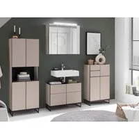 moebel-dich-auf Badmöbel-Set VENEZIA, (inklusive LED-Beleuchtung, kaschmir Spiegelschrank WBU optional mit Hoch-/Highboard), Metall Füße