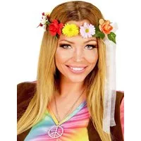 Widdmann Hippie-Kostüm Hippie Haarreif - Stirnband Faschingskostüm Karnev, Farbenfrohes Haarband für Hippie- und Schlager Kostüm