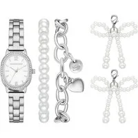 Skechers Quarzuhr SETS SR9135, (Set, 5-tlg., mit 2 Armbändern und 2 Charmeinhängern für Schnürsenkel), Armbanduhr, Damenuhr, Ideal auch als Geschenk, analog, Glassteine