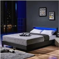 HOME DELUXE Bett ASTRO - 90/140 (inklusive Lattenrost), großes gepolstertes Kopfteil, LED Bett, Jugendbett