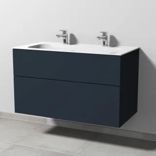 Sanipa 3way Keramik-Set Finion Keramik-Doppelwaschtisch und Unterbau mit 2 Auszügen, Marine-Matt SP4031R