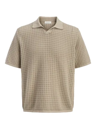 JACK&JONES - JORNANTUCKET KNIT SPLIT NECK POLO SA26 Feather Gray - Gr. - S