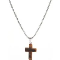 KARMA Kette mit Anhänger Herren Kreuzkette Edelstahl & Naturstein Silber 50 cm Kette (wasserfest & antiallergisch, Herrenkette Herrenschmuck), Herrenschmuck Herrenhalskette