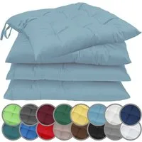 NatureMark Sitzkissen 4er-Set Stuhlkissen 40x40cm mit Bändern, Sitzpolster Kissen 4er Pack, schadstoffgeprüft, Hell blau