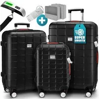monzana Kofferset, Koffer Zwillingsrollen TSA Schloss Waage Gurt Reisekoffer Schwarz