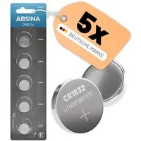 ABSINA CR1632 3V Lithium Knopfzelle 5er Pack - Batterien für Autoschlüssel Knopfzelle, (1 St)