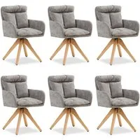Homestyle4u Armlehnstuhl Esszimmerstuhl Leinen Drehbar Hellgrau Holzbeine Hochlehner (6er Set Drehsessel, 6 St), drehbar, Holzbeine, gepolstert, Hellgrau, Hochlehner, Essstuhl