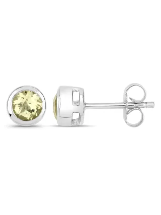 Vira Jewels Ohrstecker 925-Sterling Silber rhodiniert glänzend Lemon Quartz gelb rund