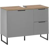 BEGA BBK Waschbeckenunterschrank 1 Tür, 2 Schübe, grau matt / evoke eiche - 80x60x35cm (BxHxT)