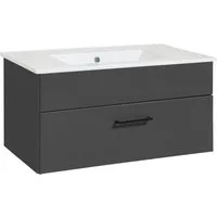 welltime Waschtisch Trento Light mit Keramik-Auflagebecken, 1 feste Blende und 1 Auszug, Breite: 81cm, Anthrazit Matt