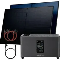 SUNNIVA Balkonkraftwerk 1000W mit 2,56 kWh Speicher MARSTEK Jupiter C + Plus, (BIFAZIAL FULLBLACK komplett Steckdose, PV Solaranlage Komplettset mit Solarspeicher, 2x 500W N-Type Glas-Bifacial PV)