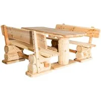 Mega-Holz Garten-Essgruppe Gartengarnitur Rustikal aus Lärchenholz naturbelassen, (Set, 3-tlg., Gartenessgruppe aus Lärchenholz), fertig montiert, massiv, wetterfest