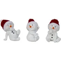Geschenkestadl Schneemann 3 x Schneemann sitzend 11,5cm Weihnachten Winter versch. Varianten (Spar-Set, 3 x sitzend), lustige Schneemänner